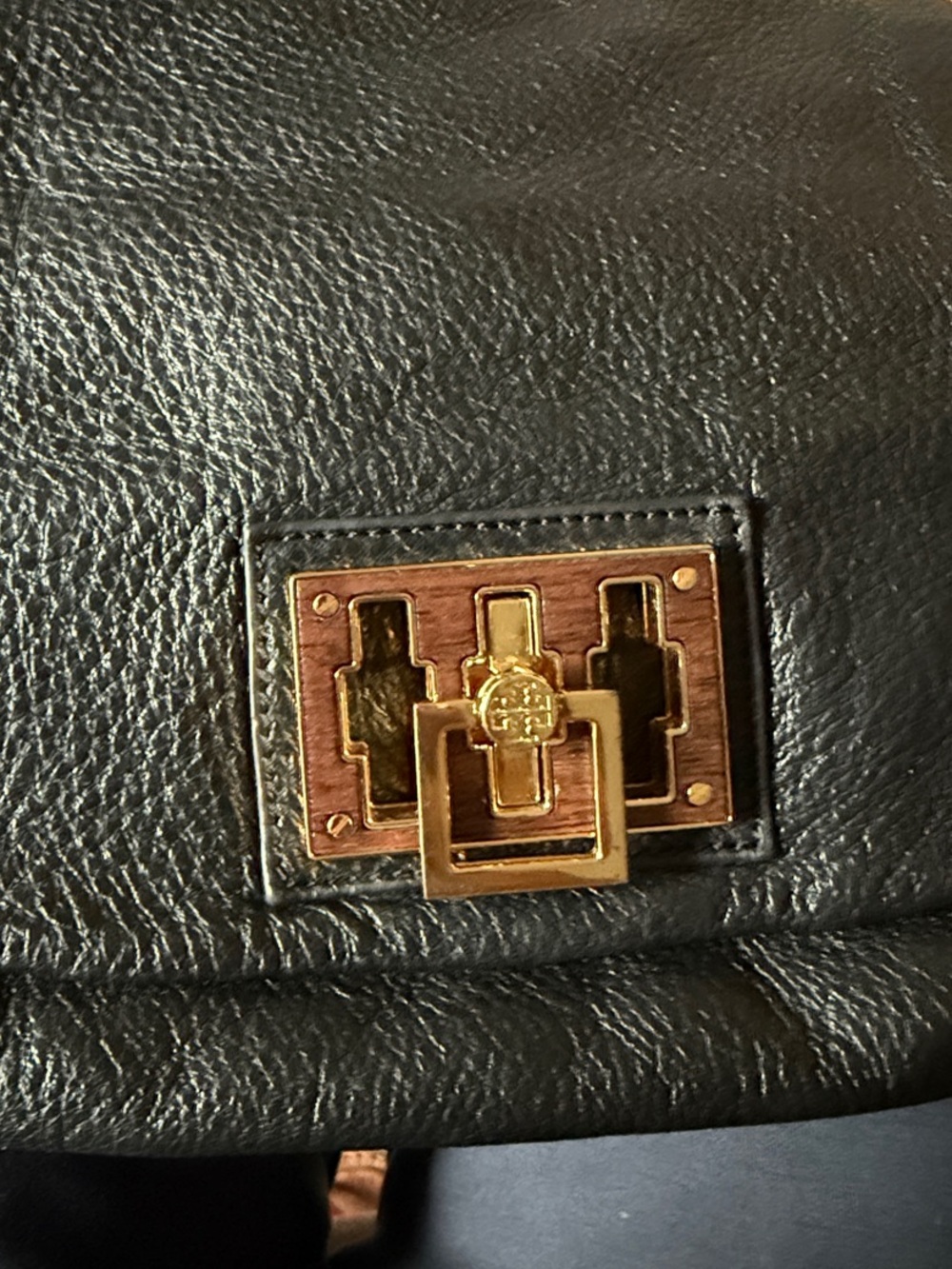 Tory Burch Black Leather Adjustable Gold Chain Strap